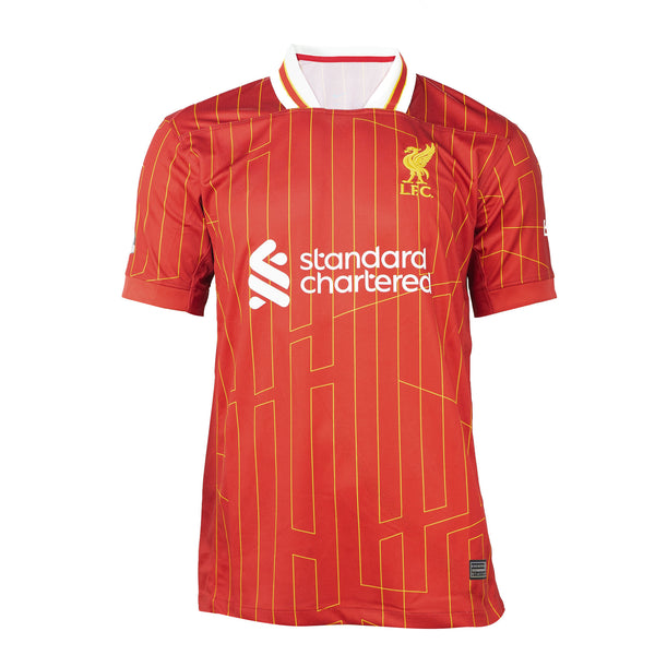 Liverpool Home Soccer Jersey, Red with Gold Stripes Short Sleeve